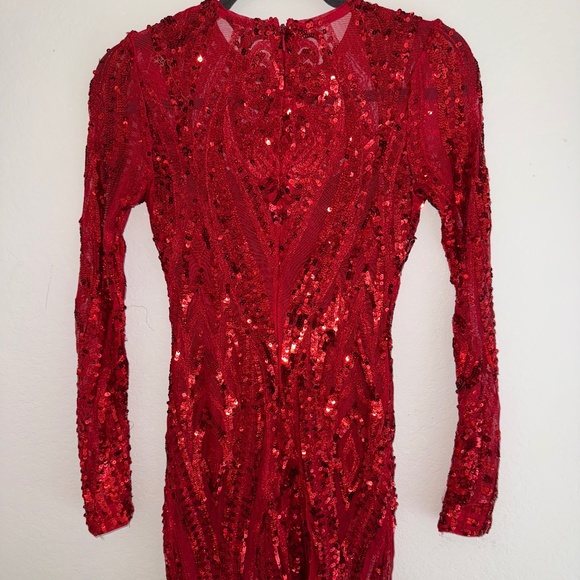GUESS Red Sequin Bodycon Mini Dress – XS | Long Sleeve Party Dress - Picture 6 of 9